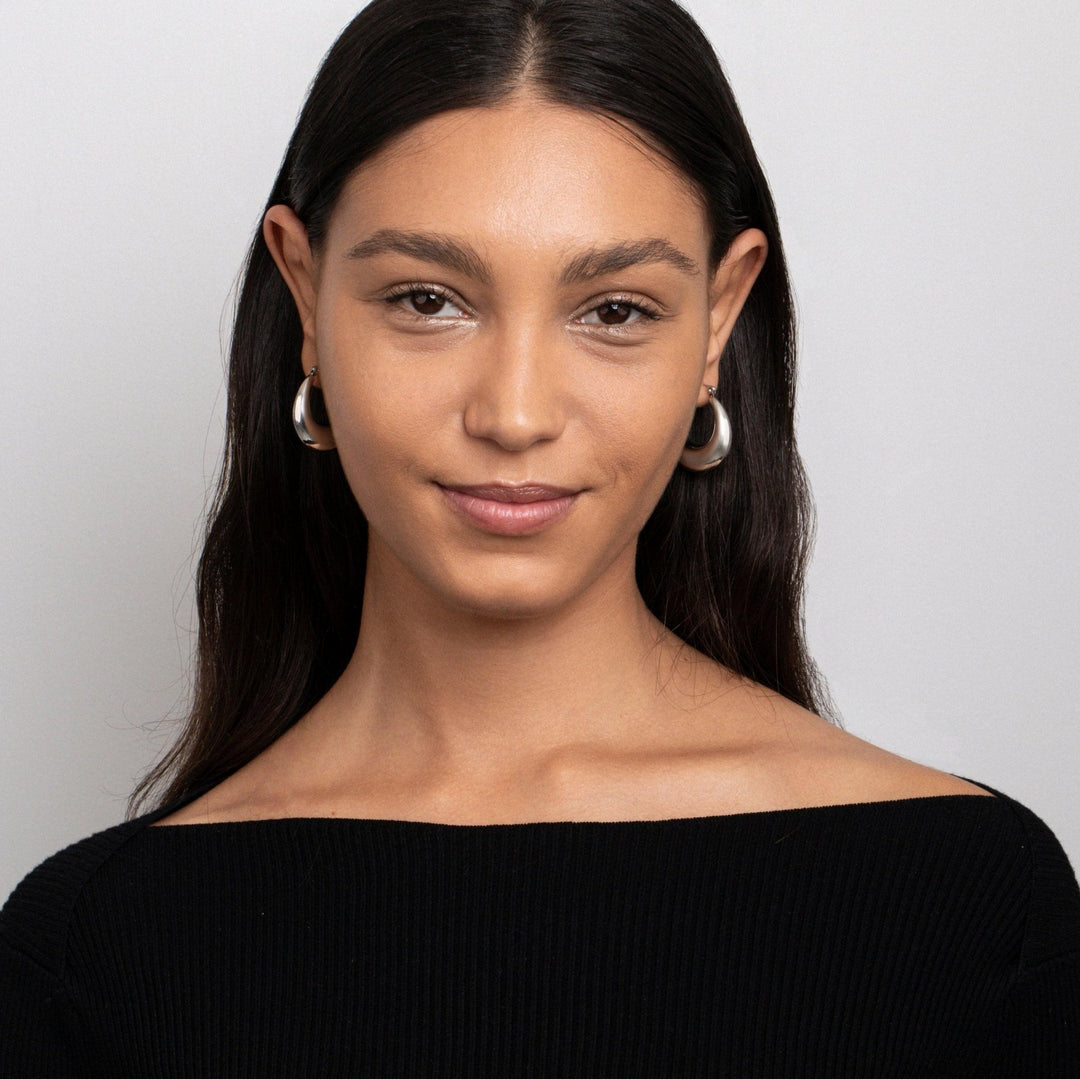 Chunky Silver Hoops in Glamour Jewelry House gift box — Stainless Steel anniversary gift. Hypoallergenic, tarnish-free.