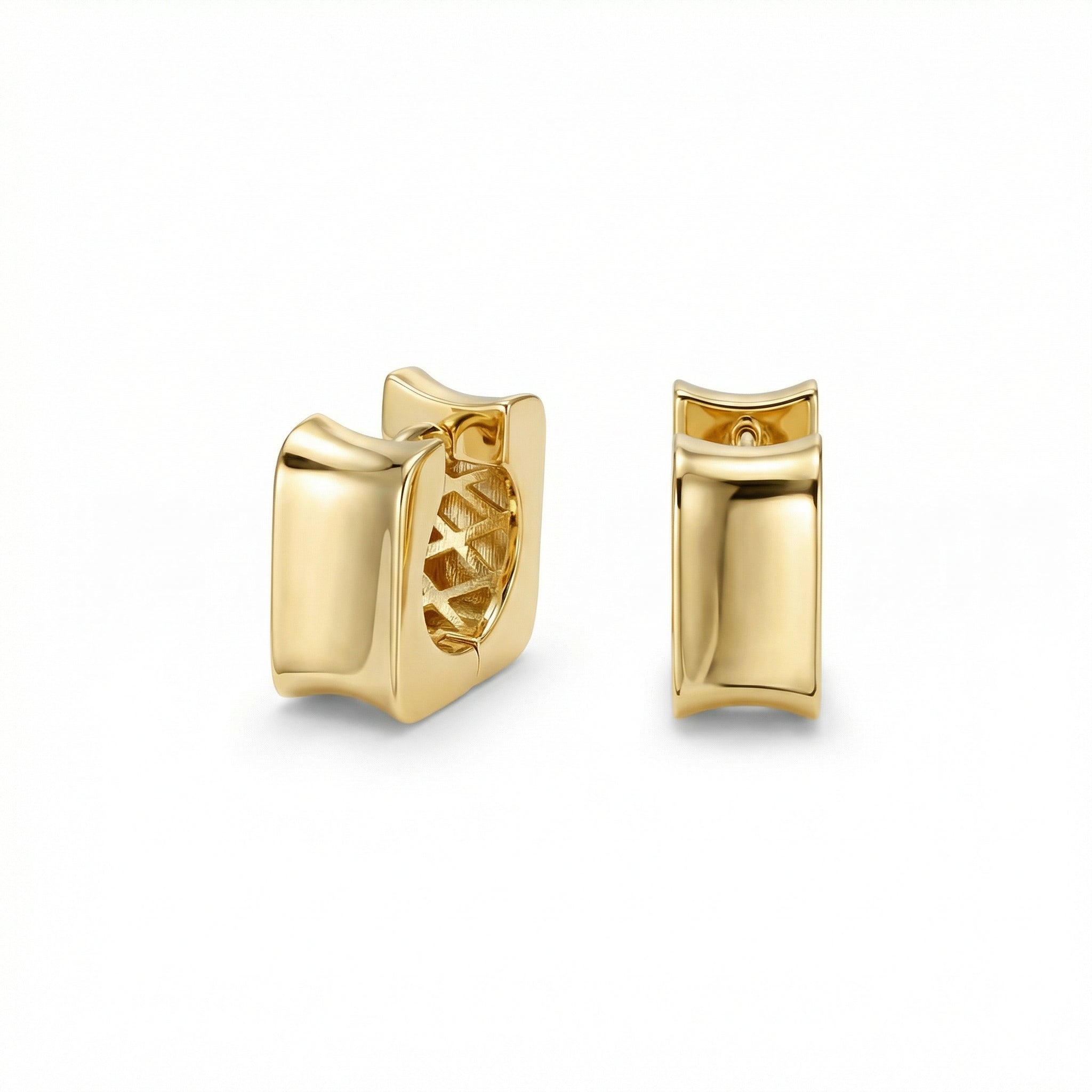 Chunky Square Huggie Hoop Earrings in 18K Gold Vermeil. No green marks, perfect for daily wear.