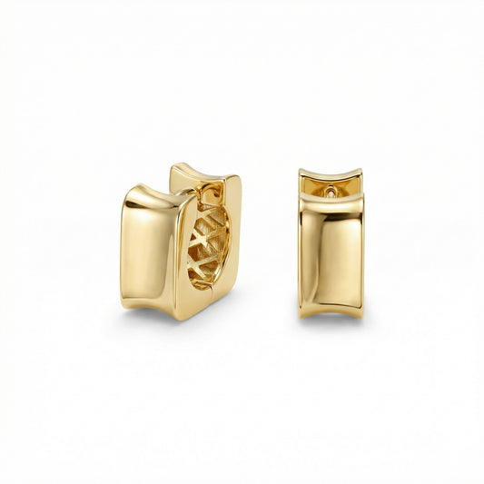 Chunky Square Huggie Hoop Earrings in 18K Gold Vermeil. No green marks, perfect for daily wear.