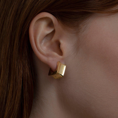 Chunky Square Huggie Hoop Earrings as a thoughtful birthday gift in 18K Gold Vermeil. Hypoallergenic for sensitive ears.