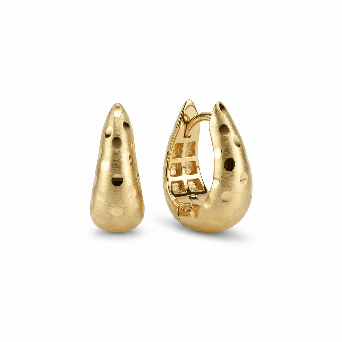 Chunky Textured Hoop Earring in 18K Gold Vermeil. No green marks, perfect for daily wear.