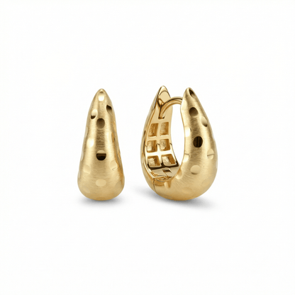 Chunky Textured Hoop Earring in 18K Gold Vermeil. No green marks, perfect for daily wear.