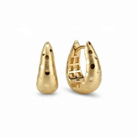 Chunky Textured Hoop Earring in 18K Gold Vermeil. No green marks, perfect for daily wear.