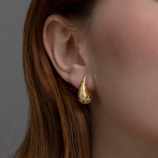Close detail of the Chunky Textured Hoop Earring in 18K Gold Vermeil. Tarnish-resistant, premium handmade jewelry.
