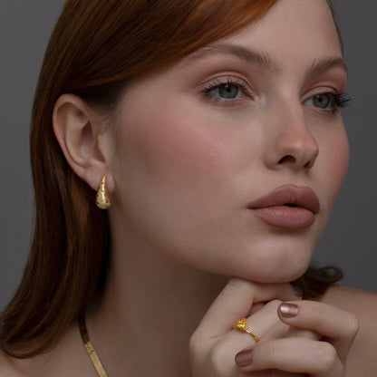 Chunky Textured Hoop Earring in Glamour Jewelry House gift box — 18K Gold Vermeil graduation gift. No green marks.