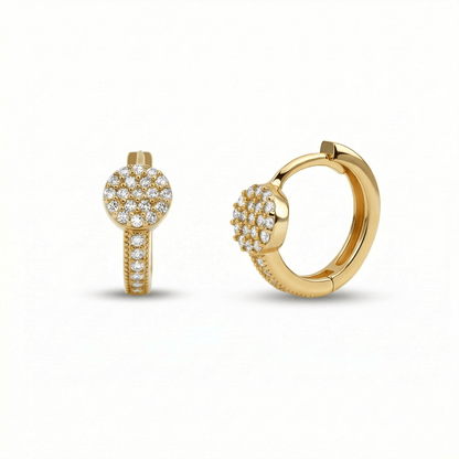 Circle Pavé Hoop Earrings in 18K Gold Vermeil with CZ Diamond. No green marks, perfect for daily wear.