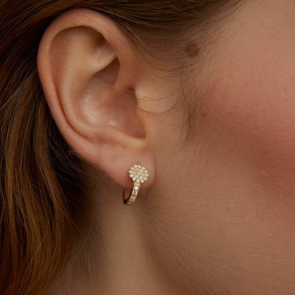 Close detail of the Circle Pavé Hoop Earrings in 18K Gold Vermeil with CZ Diamond. Tarnish-resistant, premium handmade.