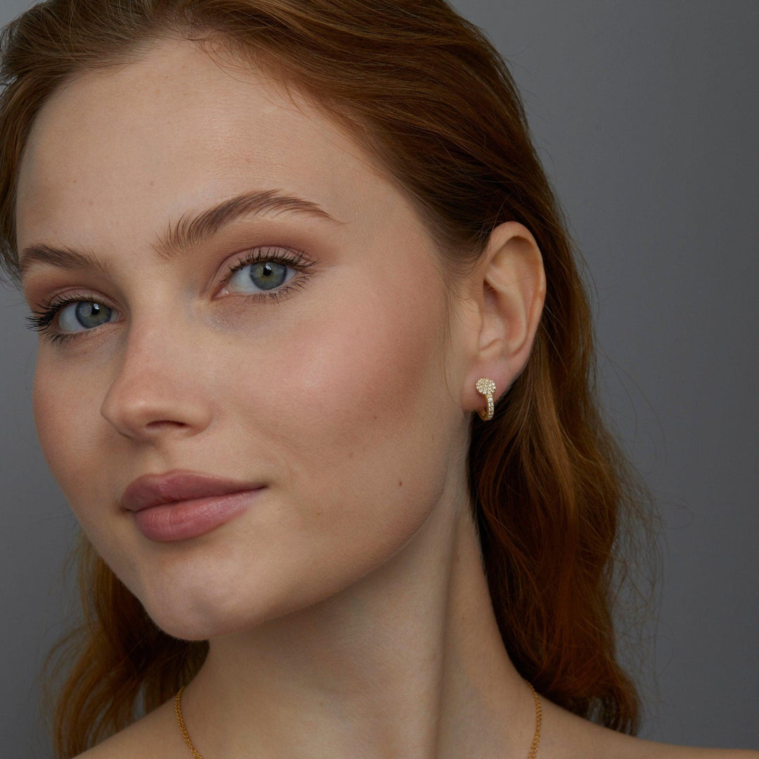 Circle Pavé Hoop Earrings in Glamour Jewelry House gift box — 18K Gold Vermeil anniversary gift. No green marks.