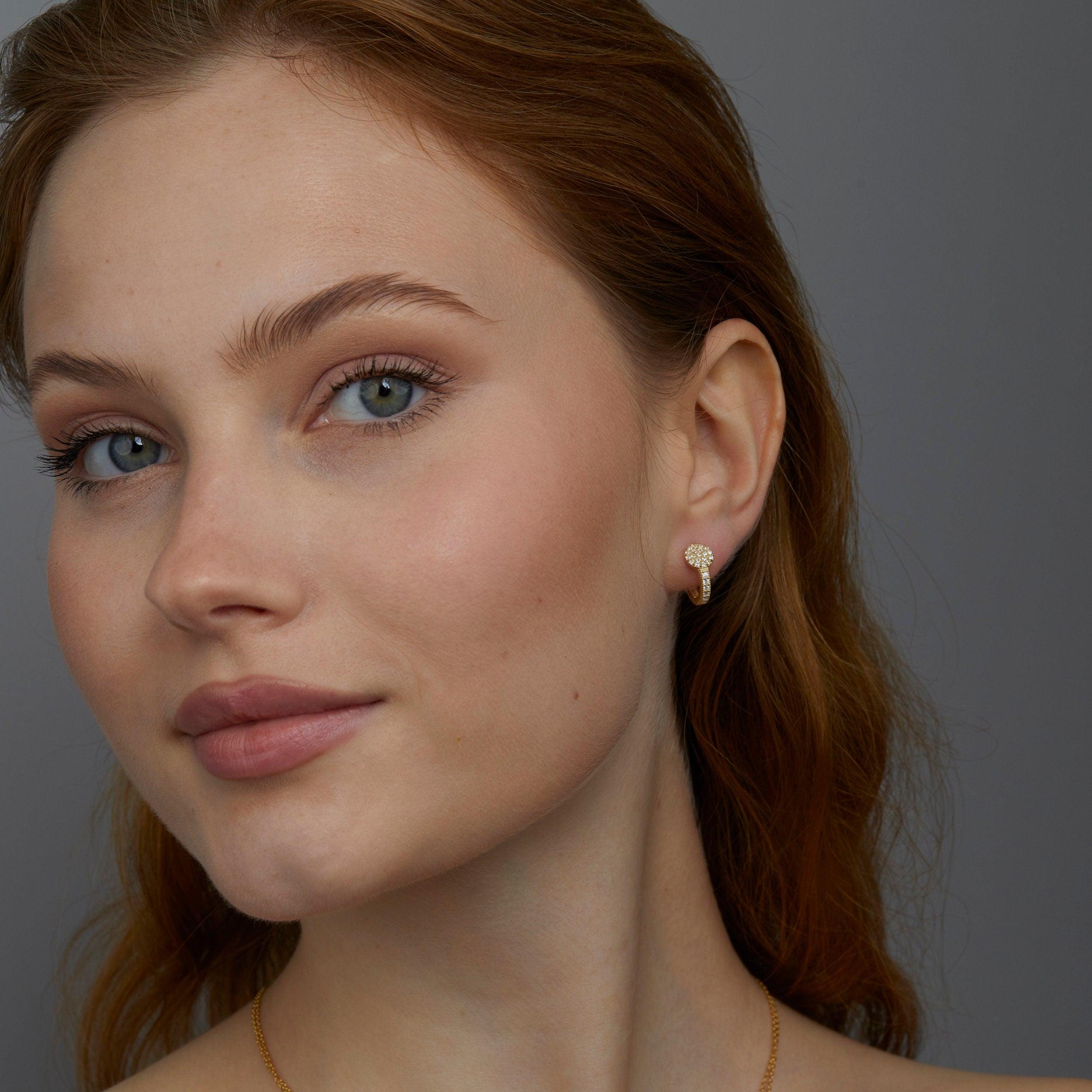 Circle Pavé Hoop Earrings in Glamour Jewelry House gift box — 18K Gold Vermeil anniversary gift. No green marks.