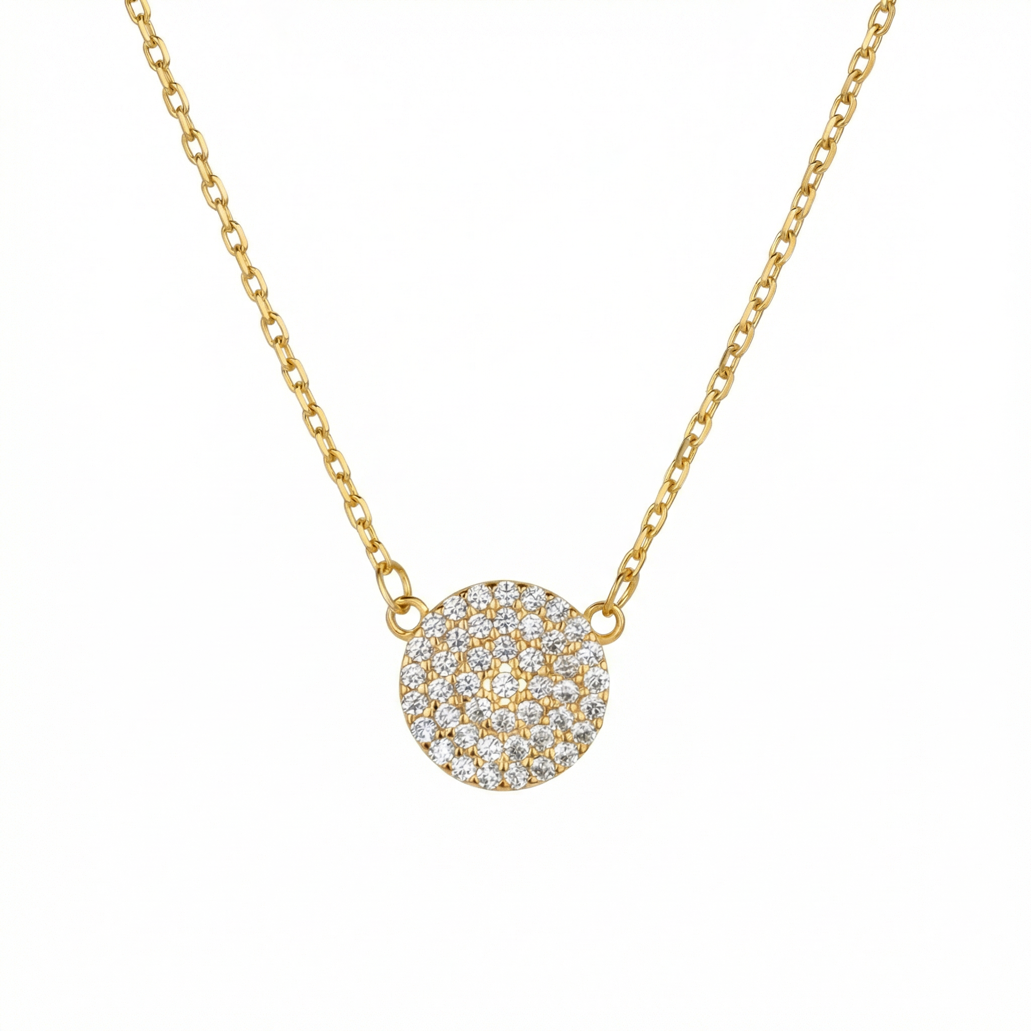 Circle Pendant Necklace in 18K Gold Vermeil with CZ Diamond. Tarnish-resistant, perfect for daily wear.