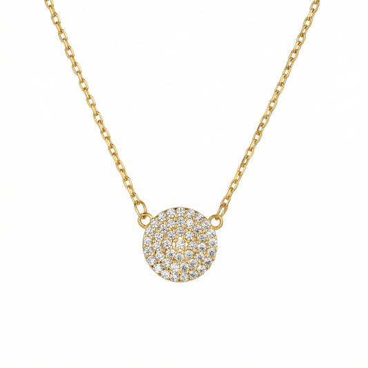 Circle Pendant Necklace in 18K Gold Vermeil with CZ Diamond. Tarnish-resistant, perfect for daily wear.