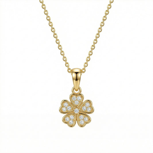 Clover Necklace with CZ Diamonds in 18K Gold Vermeil with CZ Diamond. Tarnish-resistant, perfect for daily wear.