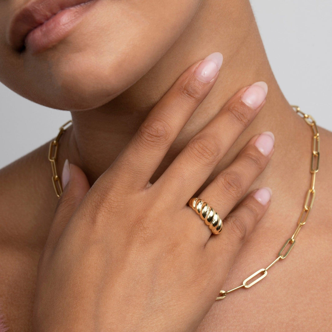 Croissant Adjustable Ring in Glamour Jewelry House gift box — 18K Gold Vermeil graduation gift. Hypoallergenic, no green.