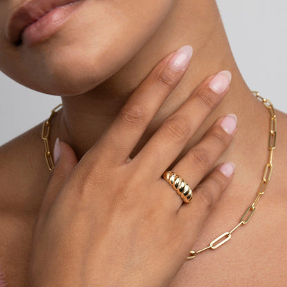 Croissant Adjustable Ring in Glamour Jewelry House gift box — 18K Gold Vermeil graduation gift. Hypoallergenic, no green.