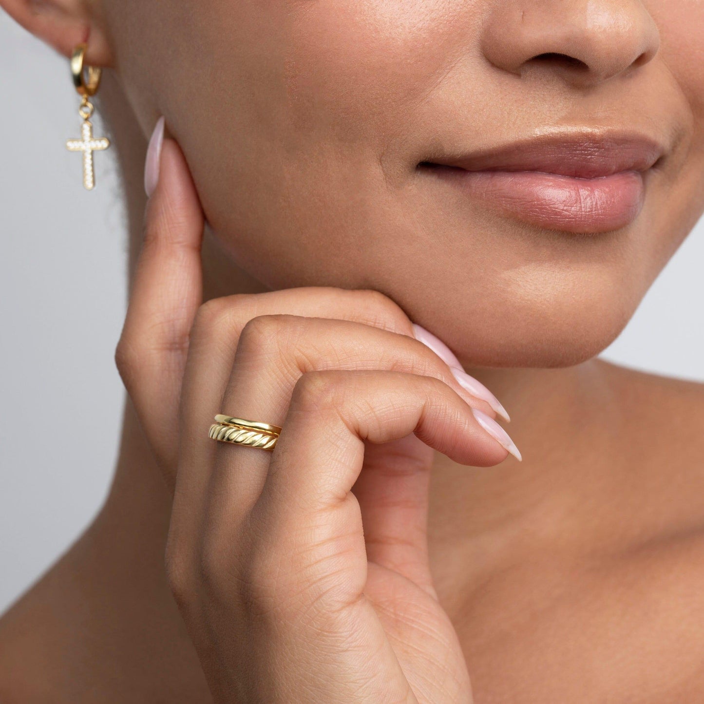 Croissant Double Stackable Ring in Glamour Jewelry House gift box — 18K Gold Vermeil graduation gift. Hypoallergenic, no.