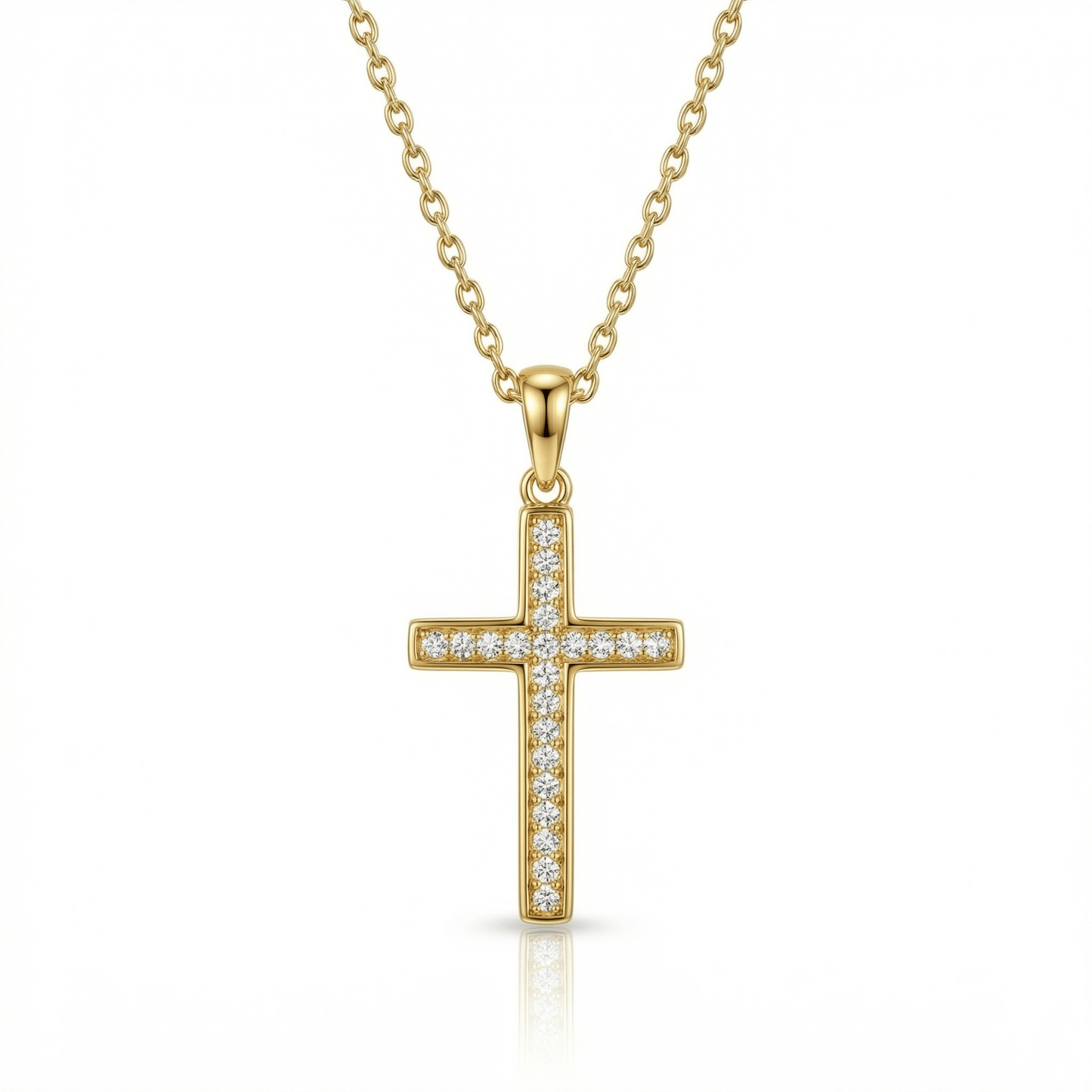 Cross Necklace with CZ Diamonds in 18K Gold Vermeil with CZ Diamond. Tarnish-resistant, perfect for daily wear.