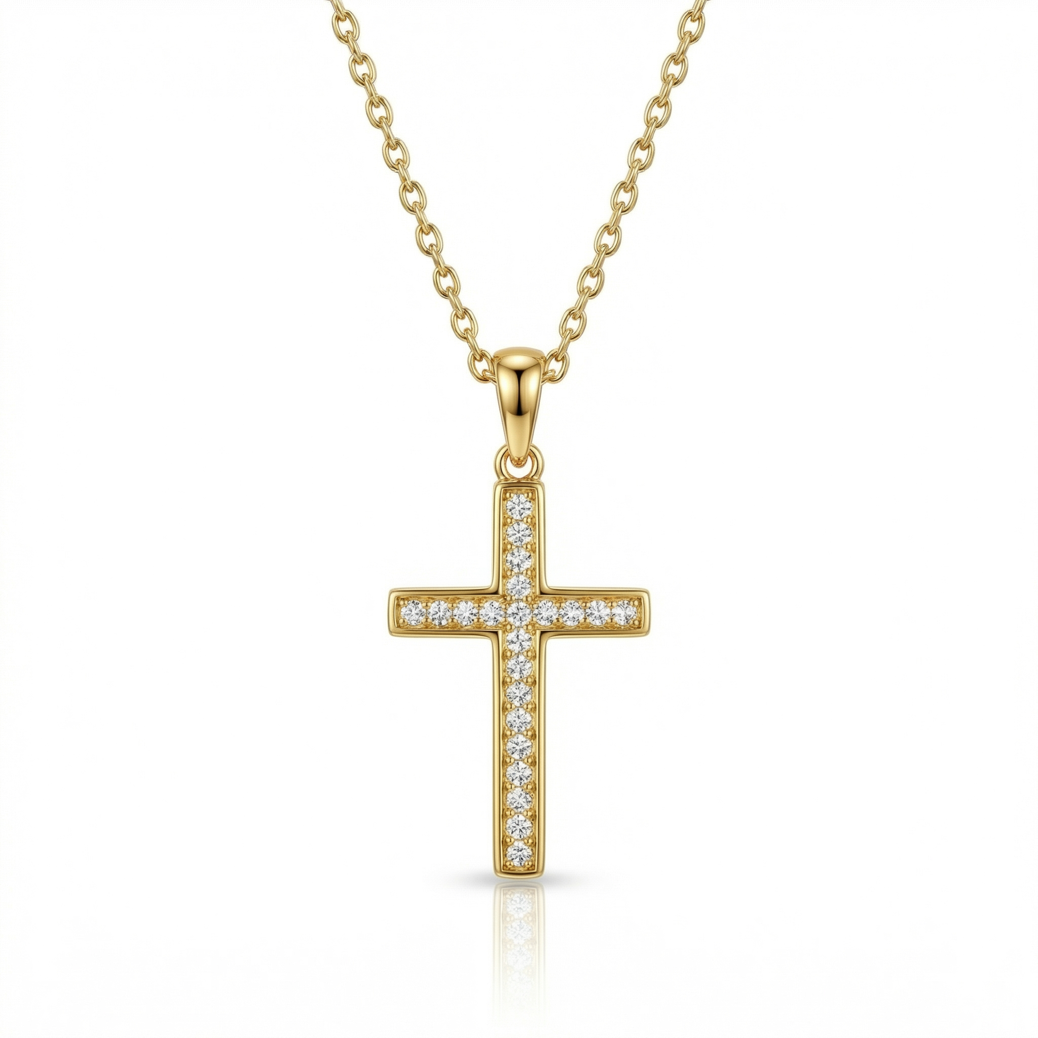 Cross Necklace with CZ Diamonds in 18K Gold Vermeil with CZ Diamond. Tarnish-resistant, perfect for daily wear.