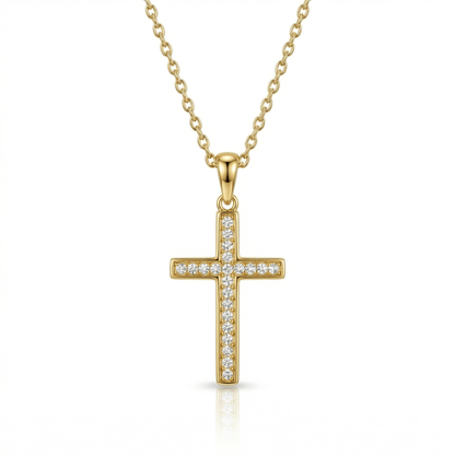 Cross Necklace with CZ Diamonds in 18K Gold Vermeil with CZ Diamond. Tarnish-resistant, perfect for daily wear.