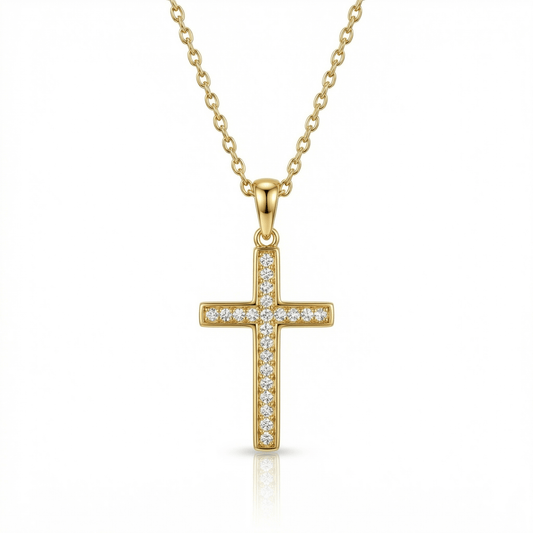 Cross Necklace with CZ Diamonds in 18K Gold Vermeil with CZ Diamond. Tarnish-resistant, perfect for daily wear.