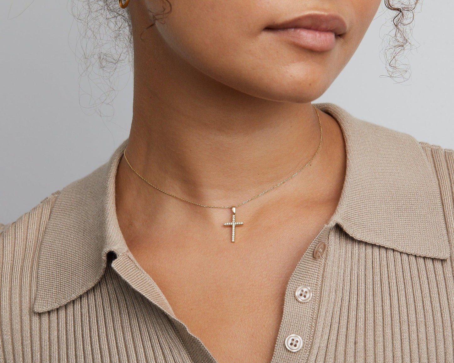 Cross Necklace with CZ Diamonds in Glamour Jewelry House gift box — 18K Gold Vermeil confirmation gift. Tarnish-resistant.