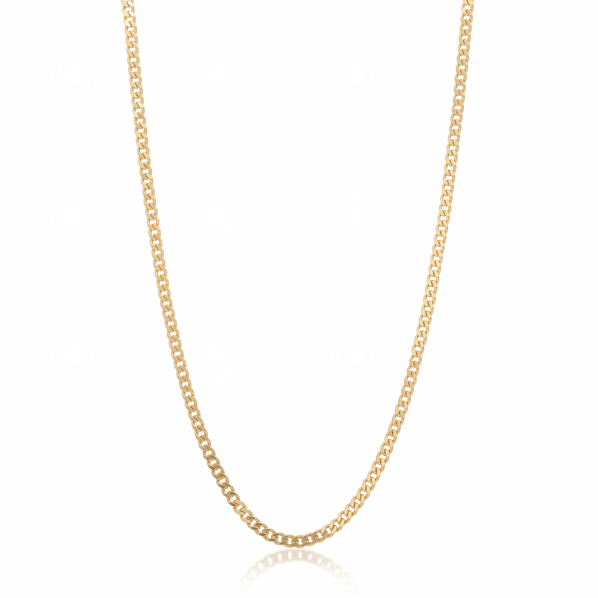 Curb chain necklace in 18K gold, 3 mm flat curb link chain on white background