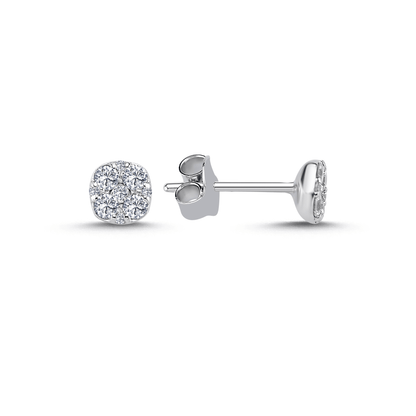 Cushion cluster natural diamond stud earrings in 14K white gold seen from a second angle