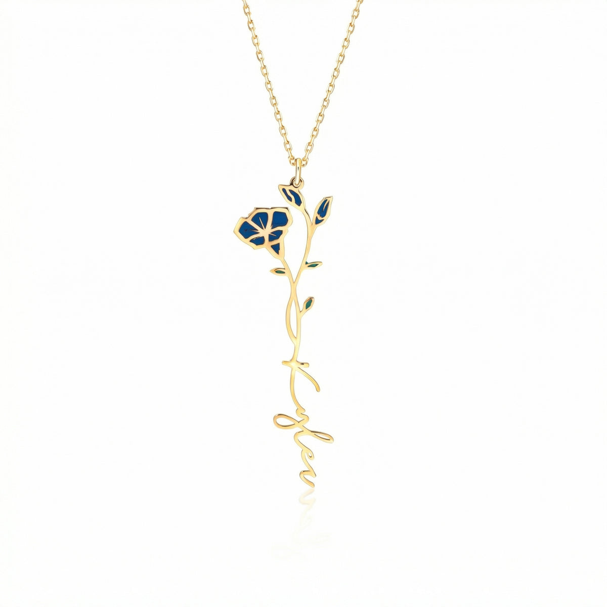 Custom Birth Flower Name Necklace in 18K Gold Vermeil. Tarnish-resistant, perfect for daily wear.