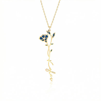 Custom Birth Flower Name Necklace in 18K Gold Vermeil. Tarnish-resistant, perfect for daily wear.