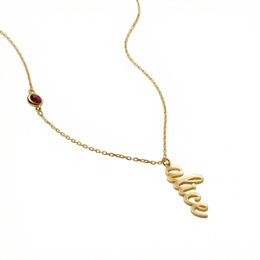 Custom Name Necklace with Birthstone in 18K Gold Vermeil with Birthstone. Tarnish-resistant, perfect for daily wear.