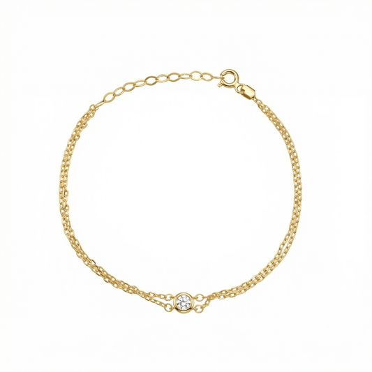 CZ Diamond Bracelet in 18K Gold Vermeil with CZ Diamond. Tarnish-resistant, perfect for daily wear.