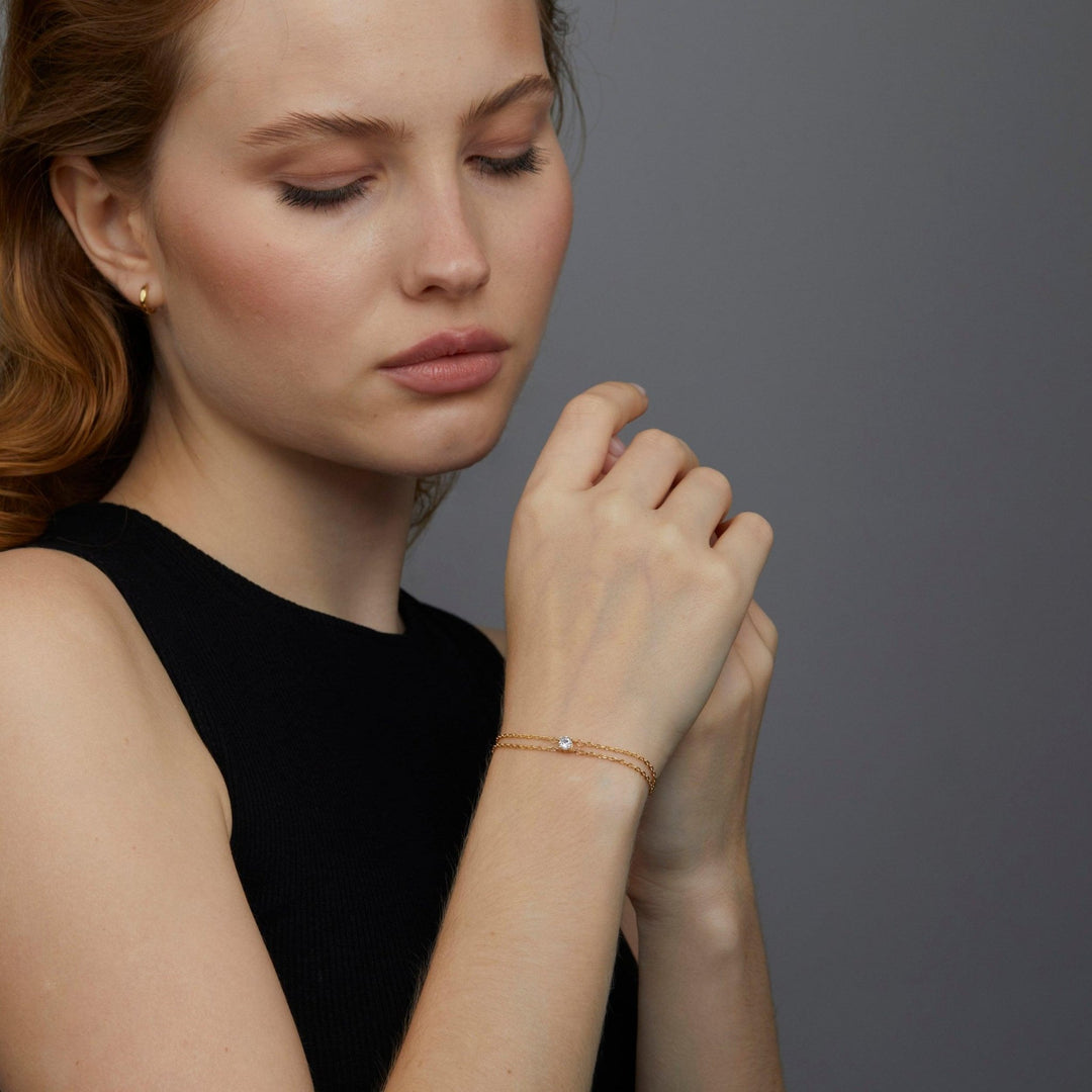 CZ Diamond Bracelet as a thoughtful birthday gift in 18K Gold Vermeil with CZ Diamond. Hypoallergenic, no green marks.