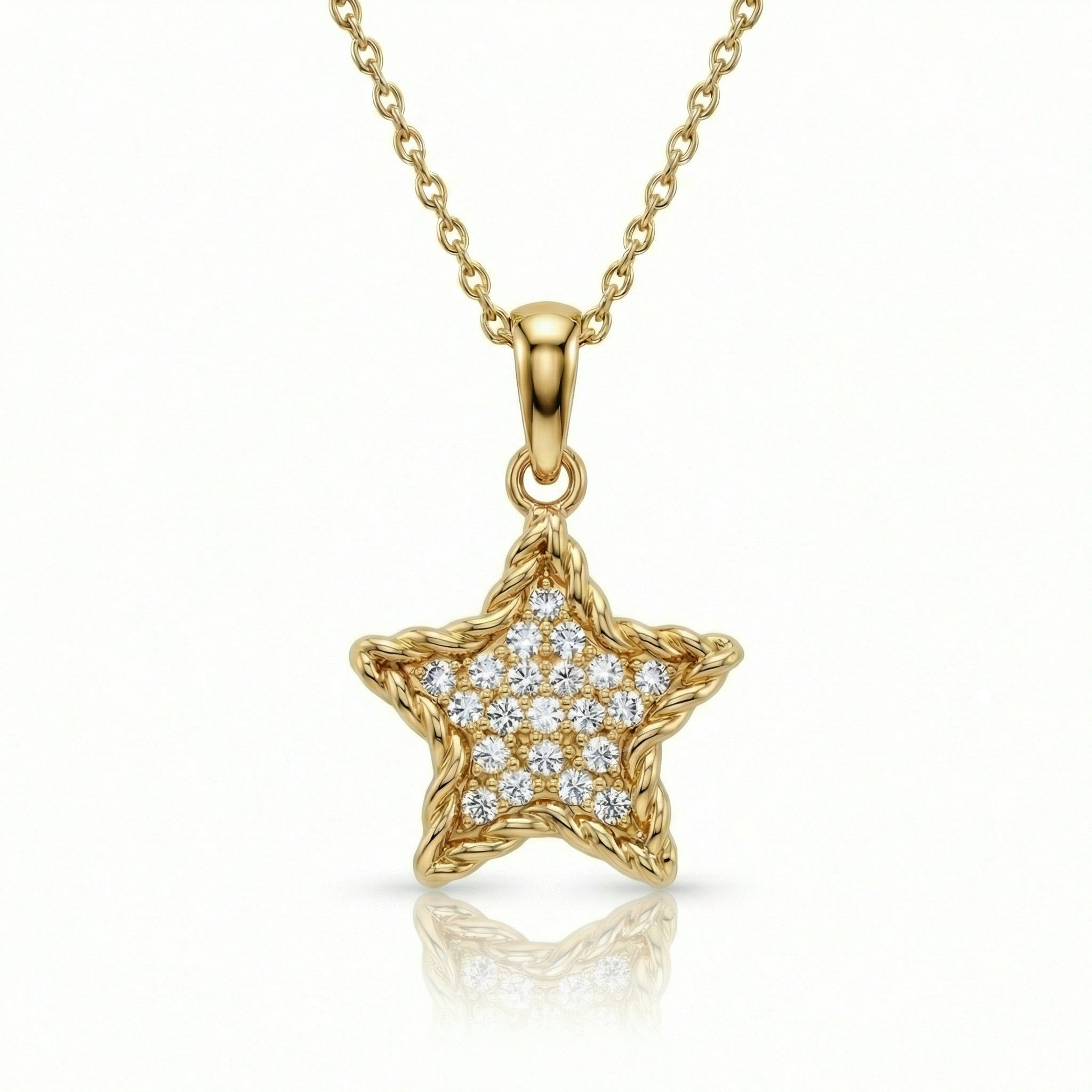 CZ Diamond Star Necklace in 18K Gold Vermeil with CZ Diamond. Tarnish-resistant, perfect for daily wear.