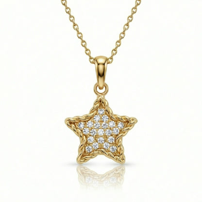 CZ Diamond Star Necklace in 18K Gold Vermeil with CZ Diamond. Tarnish-resistant, perfect for daily wear.