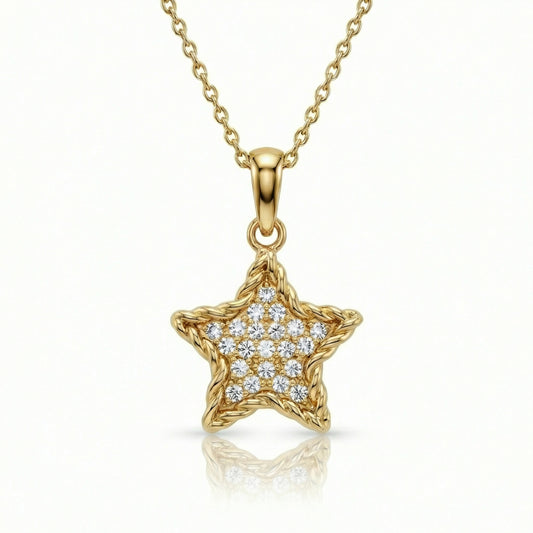 CZ Diamond Star Necklace in 18K Gold Vermeil with CZ Diamond. Tarnish-resistant, perfect for daily wear.