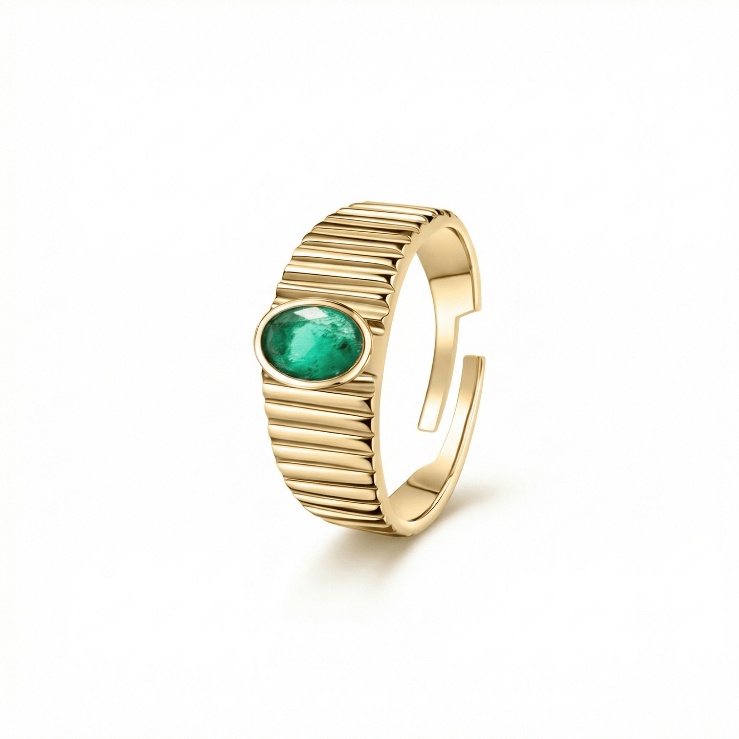 CZ Emerald Ring in 18K Gold Vermeil with Birthstone and CZ Diamond. Tarnish-resistant, perfect for daily wear.