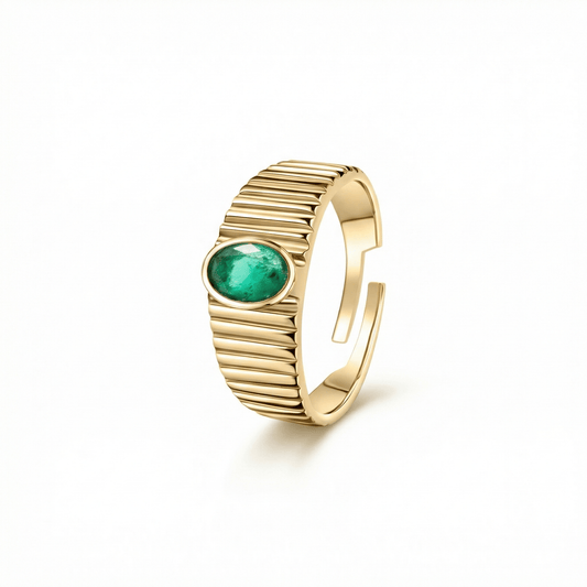 CZ Emerald Ring in 18K Gold Vermeil with Birthstone and CZ Diamond. Tarnish-resistant, perfect for daily wear.