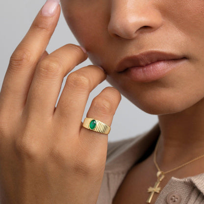 CZ Emerald Ring as a thoughtful birthday gift in 18K Gold Vermeil with Birthstone and CZ Diamond. Hypoallergenic, no green.