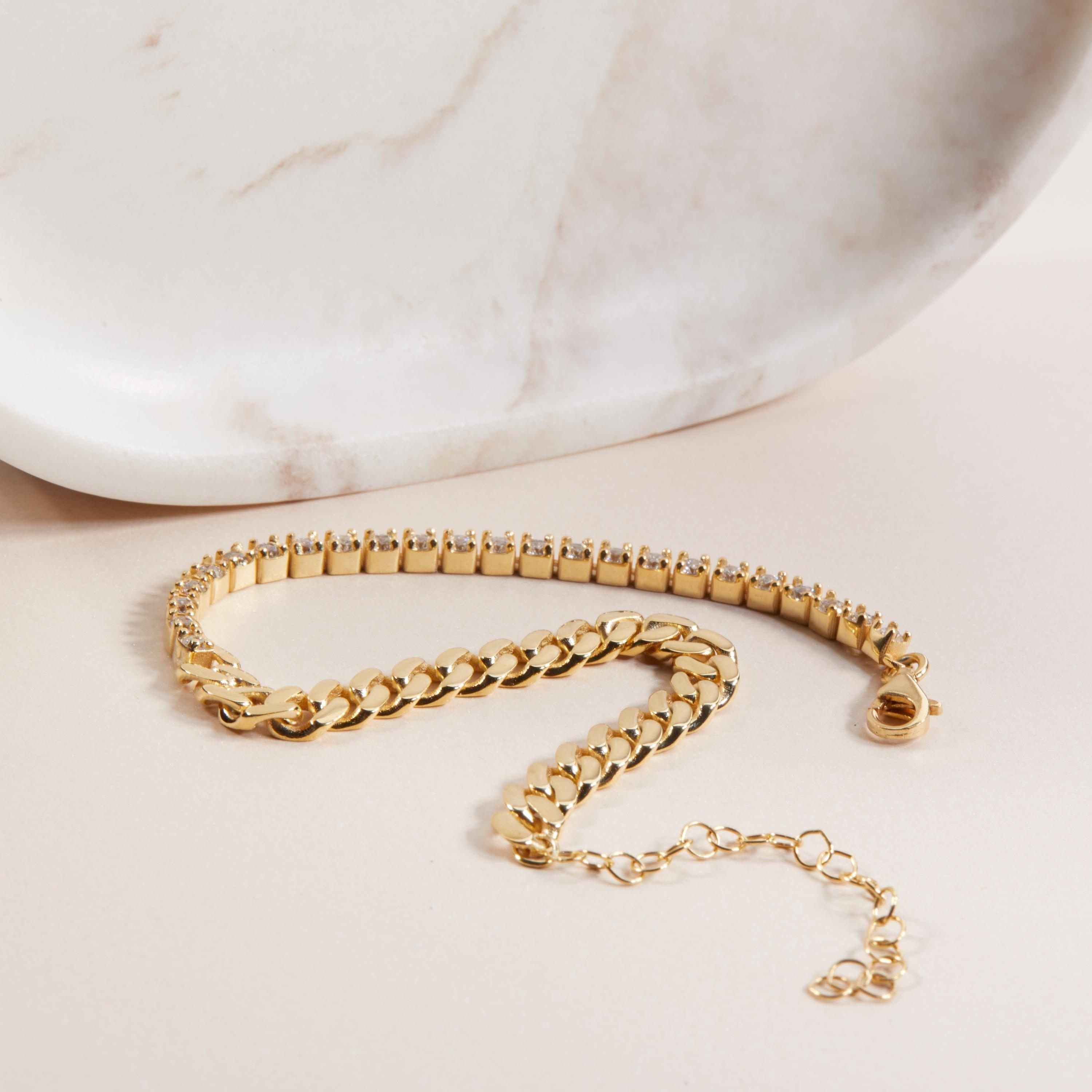 Dainty CZ Tennis Bracelet with Cuban Link as a thoughtful birthday gift in 18K Gold Vermeil with CZ Diamond.