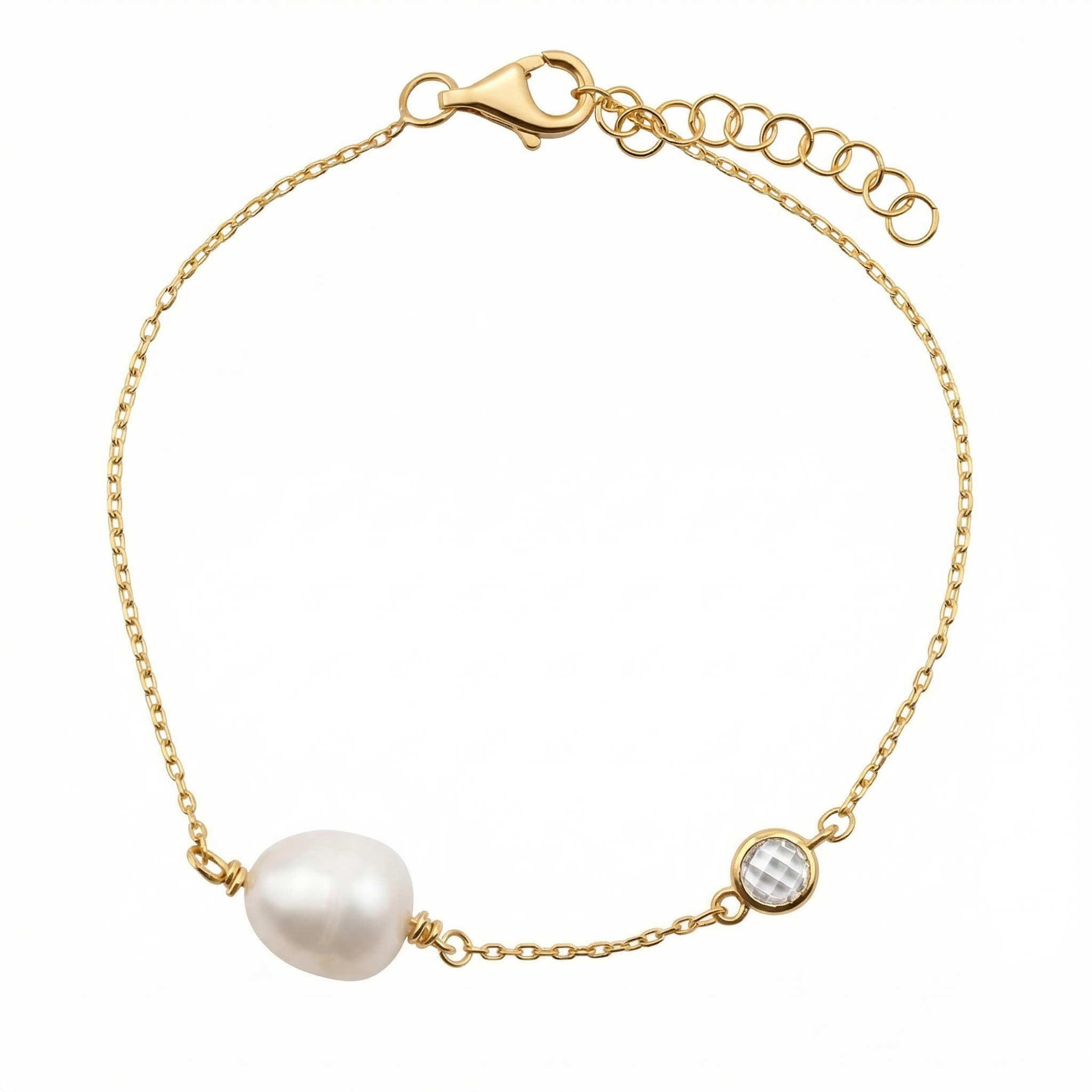 Dainty Freshwater Pearl Charm Bracelet in 18K Gold Vermeil with Freshwater Pearl. Tarnish-resistant, perfect for daily wear.