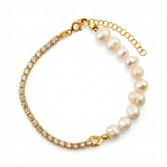 Dainty Freshwater Pearl Tennis Bracelet in 18K Gold Vermeil with Freshwater Pearl. Tarnish-resistant, perfect for daily wear.