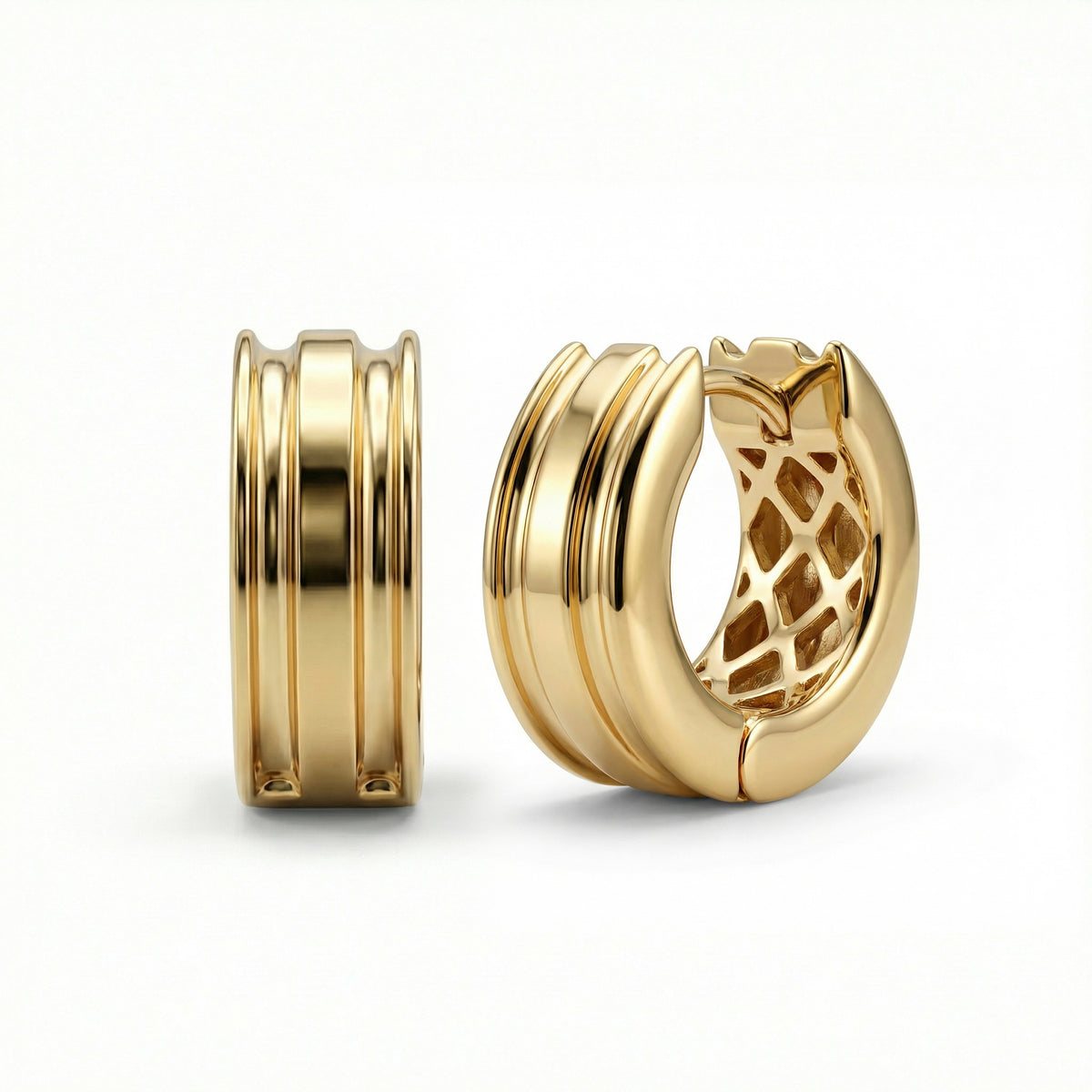 Dainty Huggie Hoop Earrings in 18K Gold Vermeil. No green marks, perfect for daily wear.