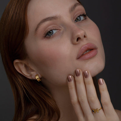 Dainty Huggie Hoop Earrings in Glamour Jewelry House gift box — 18K Gold Vermeil graduation gift. No green marks.