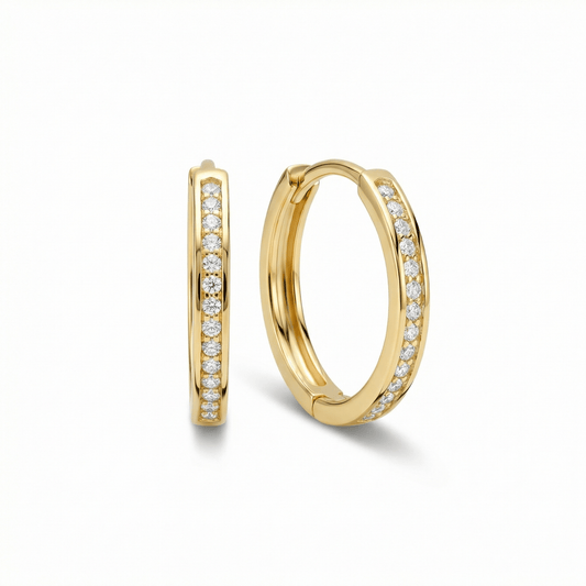 Dainty Pavé Hoop Earrings in 18K Gold Vermeil with CZ Diamond. No green marks, perfect for daily wear.