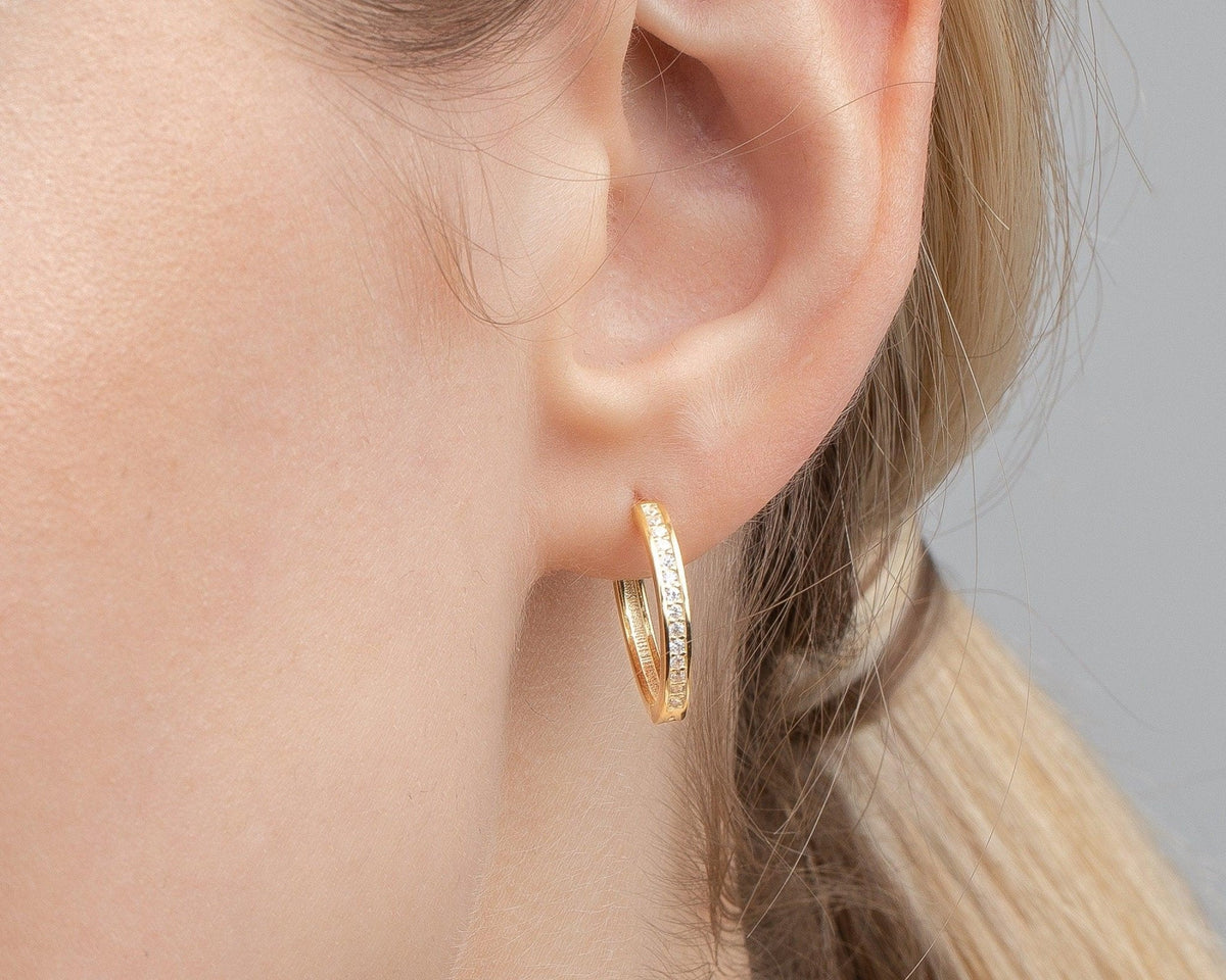 The Dainty Pavé Hoop Earrings as a graduation gift in 18K Gold Vermeil. Tarnish-resistant, made for keeping.