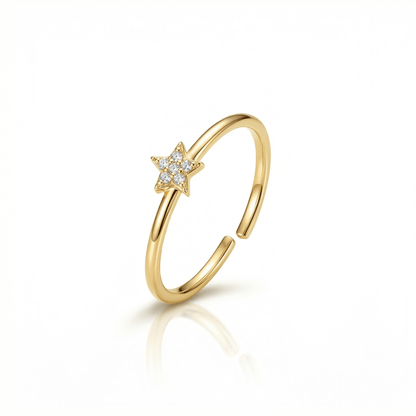 Dainty Star Pavé Ring in 18K Gold Vermeil with CZ Diamond. Tarnish-resistant, perfect for daily wear.