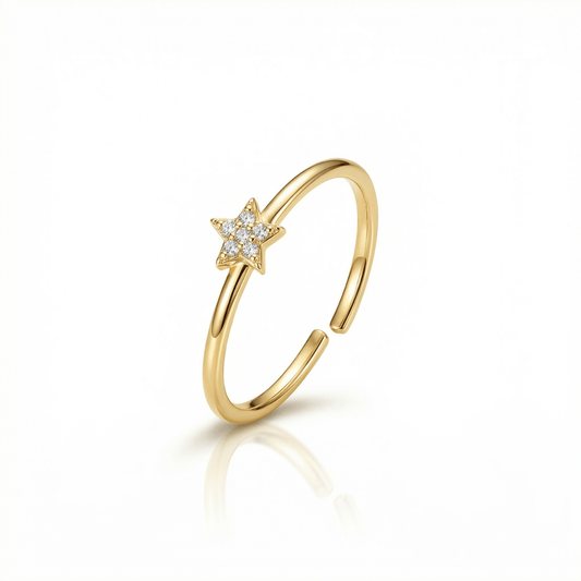 Dainty Star Pavé Ring in 18K Gold Vermeil with CZ Diamond. Tarnish-resistant, perfect for daily wear.