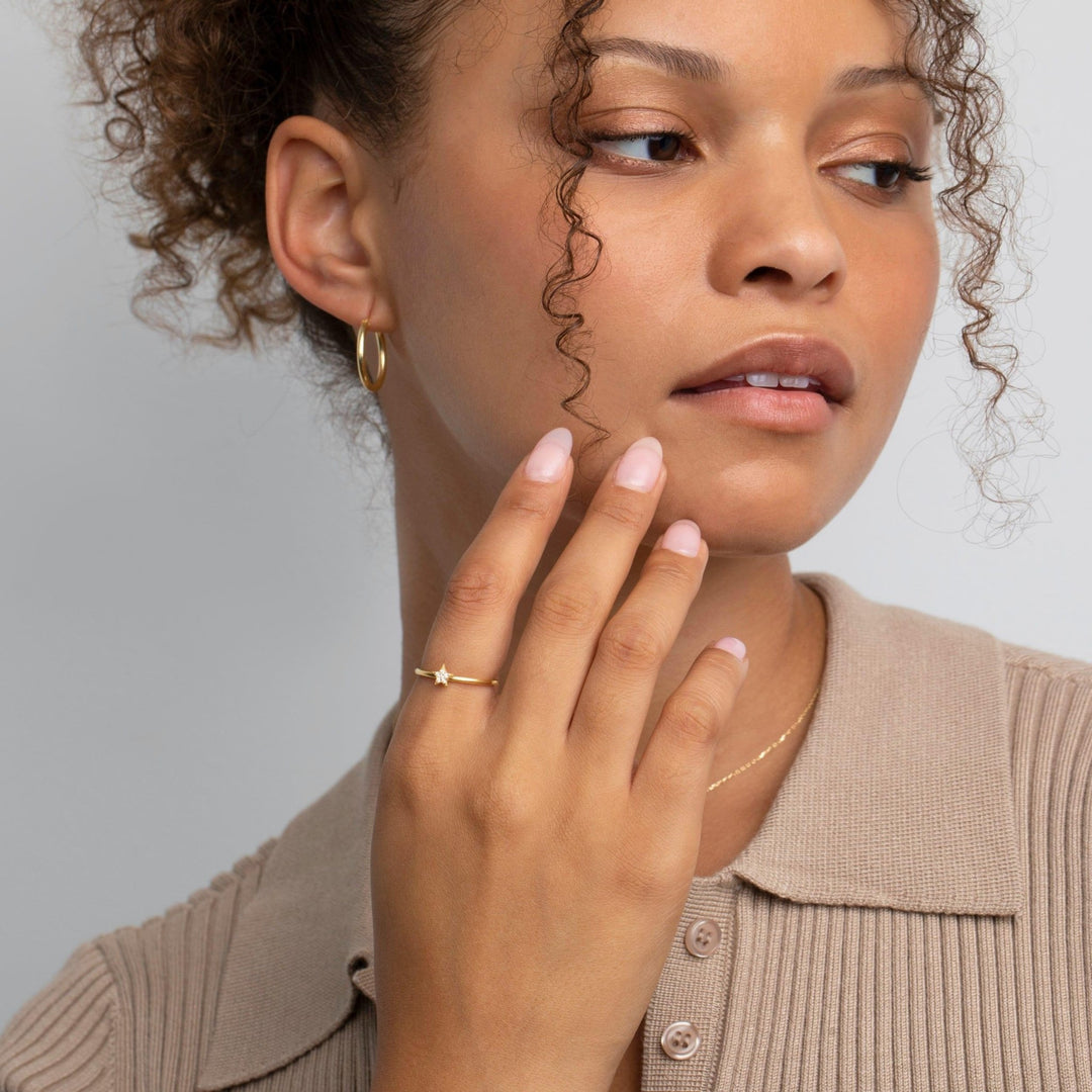Dainty Star Pavé Ring in Glamour Jewelry House gift box — 18K Gold Vermeil graduation gift. Hypoallergenic, no green marks.
