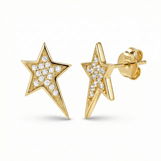 Dainty Star Stud Earrings in 18K Gold Vermeil. No green marks, perfect for daily wear.