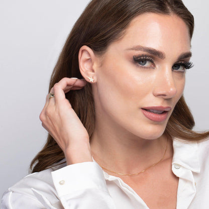 Dainty Star Stud Earrings in Glamour Jewelry House gift box — 18K Gold Vermeil graduation gift. No green marks.