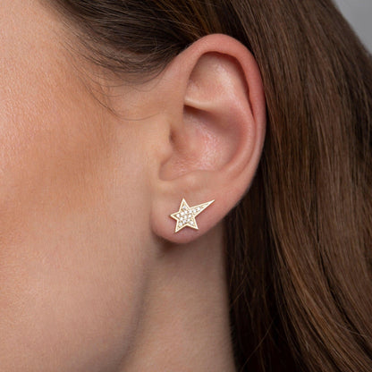 The Dainty Star Stud Earrings styled in 18K Gold Vermeil — elegant everyday jewelry. Hypoallergenic for sensitive ears.